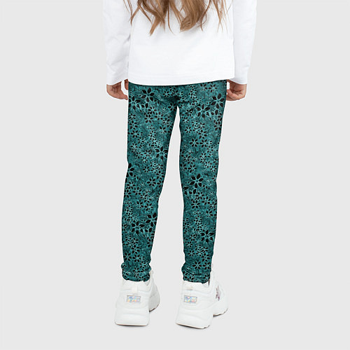 Детские легинсы Цветочный принт бирюзовый / 3D-принт – фото 4