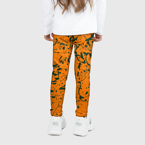 Детские легинсы Оранжевый с брызгами зеленой краски / 3D-принт – фото 4