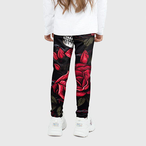 Детские легинсы Череп и красные розы / 3D-принт – фото 4
