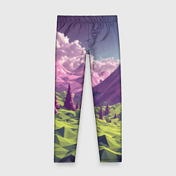 Леггинсы для девочки Геометрический зеленый пейзаж и фиолетовые горы, цвет: 3D-принт