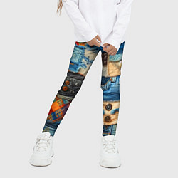 Леггинсы для девочки Vanguard denim patchwork - ai art, цвет: 3D-принт — фото 2
