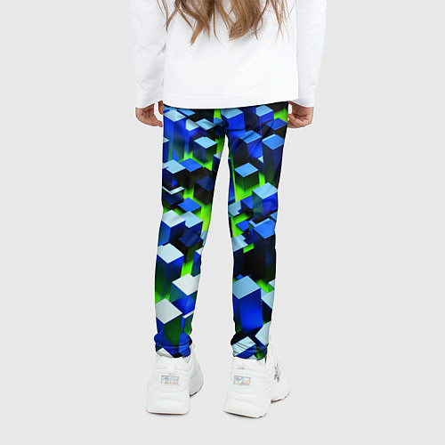 Детские легинсы Синие блоки в зеленом тумане / 3D-принт – фото 4