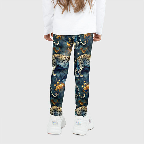 Детские легинсы Леопард и золотые капли на синем фоне / 3D-принт – фото 4