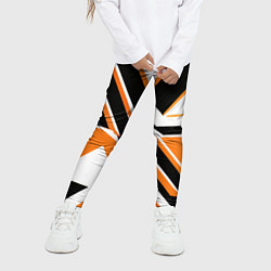 Леггинсы для девочки Чёрно-оранжевые широкие линии на белом фоне, цвет: 3D-принт — фото 2
