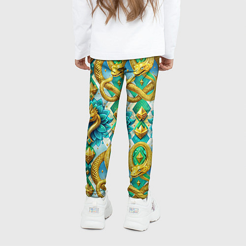 Детские легинсы Золотистые змеи и цветы / 3D-принт – фото 4