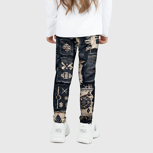 Детские легинсы Знаки Апачи на пэчворк дениме / 3D-принт – фото 4