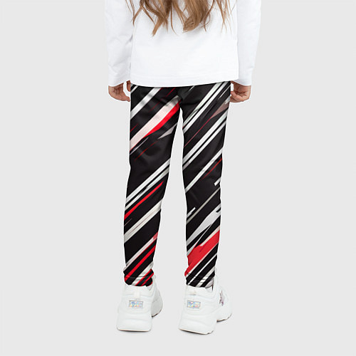 Детские легинсы Диагональные красно-белые полосы на чёрном фоне / 3D-принт – фото 4