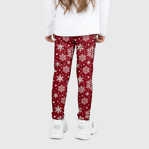 Детские легинсы Новогодний узор - белые снежинки на красном фоне / 3D-принт – фото 4