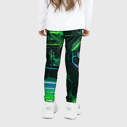 Детские легинсы Зелёно-голубые полосы на чёрном фоне / 3D-принт – фото 4