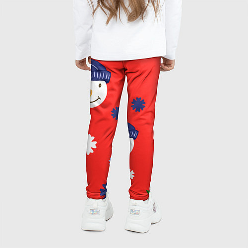 Детские легинсы Новогодний узор со снеговиком и снежинками / 3D-принт – фото 4