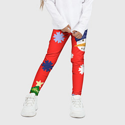 Леггинсы для девочки Новогодний узор со снеговиком и снежинками, цвет: 3D-принт — фото 2