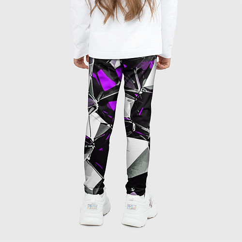 Детские легинсы Фиолетово-белый паттерн на чёрном фоне / 3D-принт – фото 4