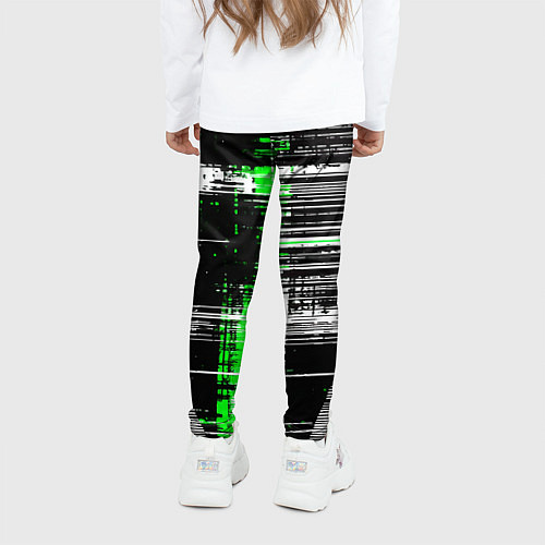 Детские легинсы Горизонтальные чёрные линии на бело-зелёном фоне / 3D-принт – фото 4