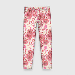 Леггинсы для девочки Букеты роз с сердечками, цвет: 3D-принт
