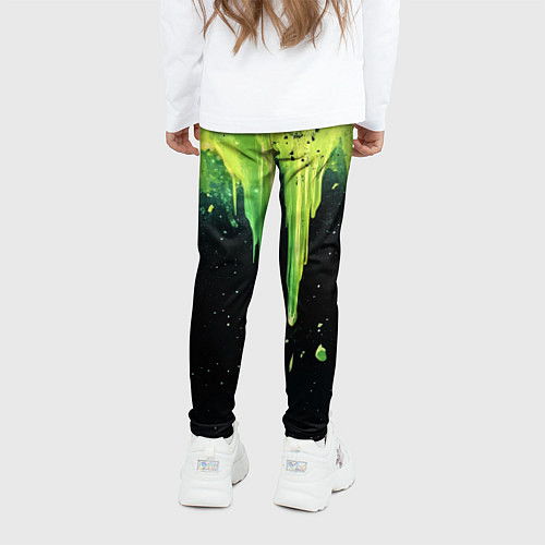 Детские легинсы Зеленая стекающая краска по черному фону / 3D-принт – фото 4