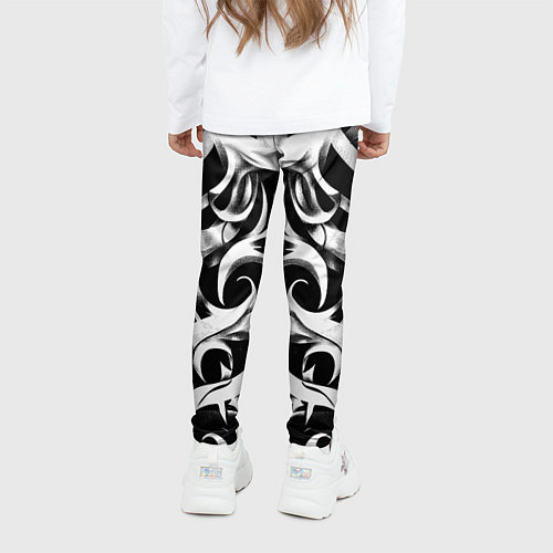 Детские легинсы Абстрактный узор - изогнутые формы трайбл татуиров / 3D-принт – фото 4