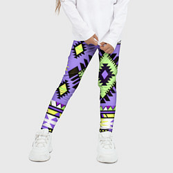 Леггинсы для девочки Геометрический сиренево желтый орнамент ацтеков, цвет: 3D-принт — фото 2