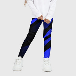 Леггинсы для девочки Чёрный с синий абстрактные полосы, цвет: 3D-принт — фото 2