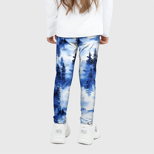 Детские легинсы Силуэты деревьев и отражения - акварельный лесной / 3D-принт – фото 4
