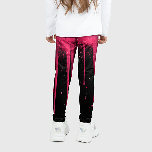 Детские легинсы Розовые брызги и краска на черном / 3D-принт – фото 4