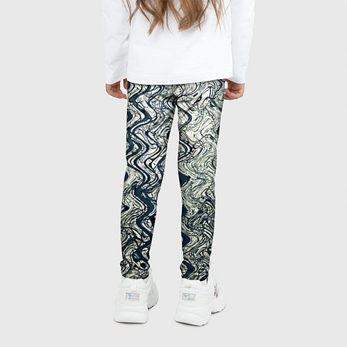 Детские легинсы Бело-синий искажённые абстрактные линии / 3D-принт – фото 4