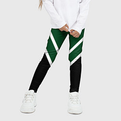 Леггинсы для девочки Зелёный с чёрным и белые полосы, цвет: 3D-принт — фото 2