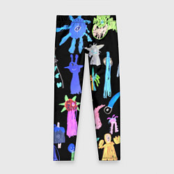 Детские легинсы Яркие монстры на черном фоне