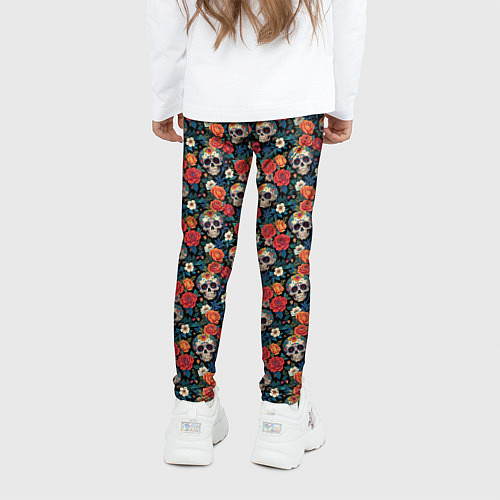 Детские легинсы Черепа и цветы Santa Muerte / 3D-принт – фото 4