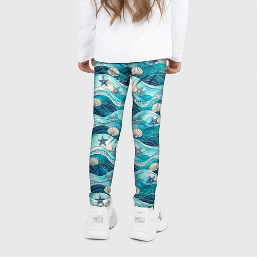 Детские легинсы Летний узор с ракушками и морскими звездами / 3D-принт – фото 4