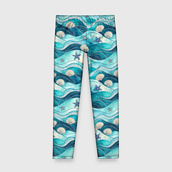Леггинсы для девочки Летний узор с ракушками и морскими звездами, цвет: 3D-принт