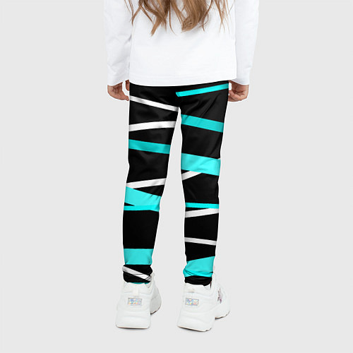 Детские легинсы Чёрный с бело-голубыми полосами / 3D-принт – фото 4
