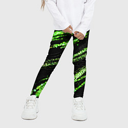 Леггинсы для девочки Зеленые блестки на черном, цвет: 3D-принт — фото 2