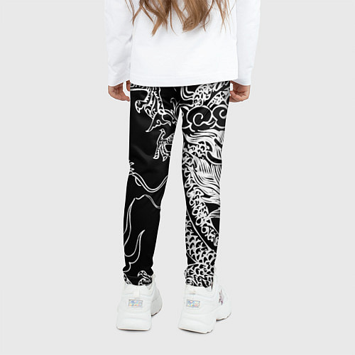 Детские легинсы Белый дракон на черном / 3D-принт – фото 4