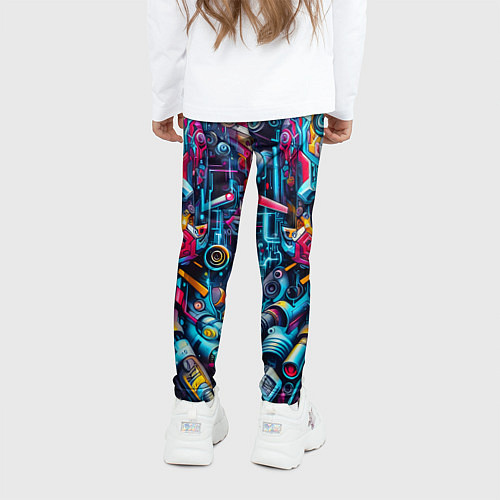 Детские легинсы Кибер череп - нейроарт паттерн / 3D-принт – фото 4