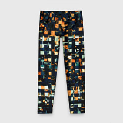 Леггинсы для девочки Тёмный синий с оранжевым кубики абстракция, цвет: 3D-принт
