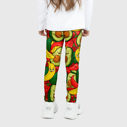 Детские легинсы Авокадо, бананы, перцы чили улыбаются - паттерн фр / 3D-принт – фото 4