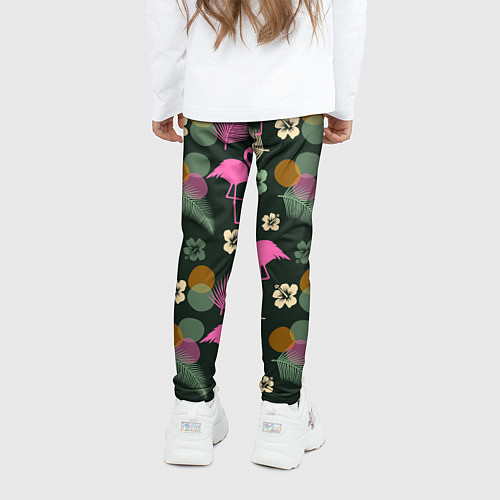 Детские легинсы Фламинго и листья на темно-зеленом / 3D-принт – фото 4
