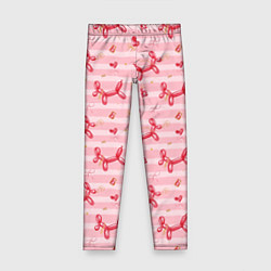 Леггинсы для девочки Красные шарики-собачки на розовых полосках, цвет: 3D-принт