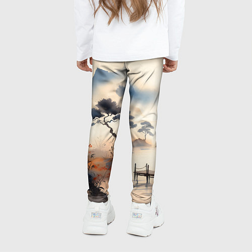 Детские легинсы Таинственный Японский пейзаж - акварель / 3D-принт – фото 4