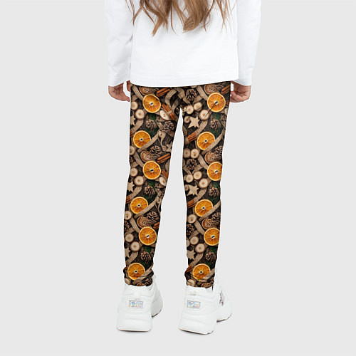 Детские легинсы Новогодний орнамент с корицей и дольками апельсина / 3D-принт – фото 4