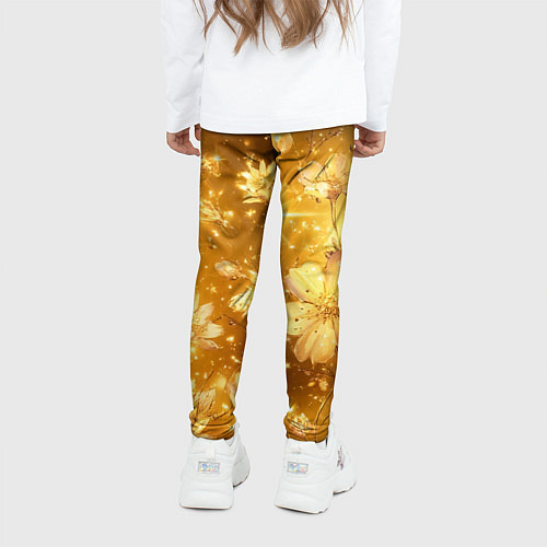 Детские легинсы Цветочный золотой с искрами / 3D-принт – фото 4