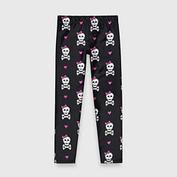Леггинсы для девочки Милый паттерн с черепами и сердцечками на черном ф, цвет: 3D-принт