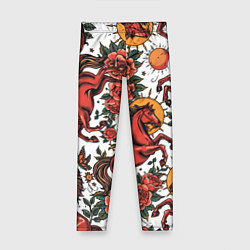 Леггинсы для девочки Красный конь в стиле татуировки, цвет: 3D-принт