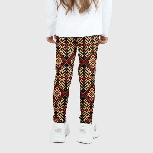 Детские легинсы Славянский вышивной орнамент макошь / 3D-принт – фото 4