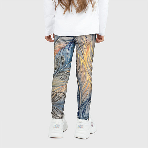 Детские легинсы Синие перья с самоцветами / 3D-принт – фото 4