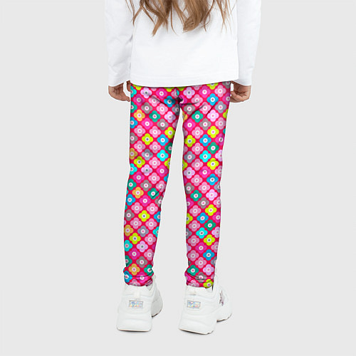 Детские легинсы Разноцветный цветочный узор ретро / 3D-принт – фото 4