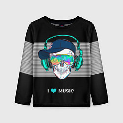Лонгслив детский I like music - skull, цвет: 3D-принт