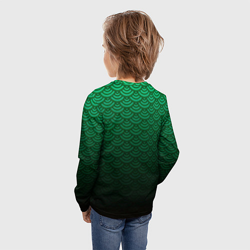 Детский лонгслив Узор зеленая чешуя дракон / 3D-принт – фото 4