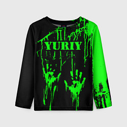 Лонгслив детский Юрий следы рук в зеленой краске, цвет: 3D-принт