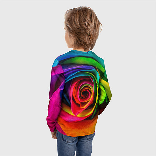 Детский лонгслив Роза, лепестки, разноцветный, / 3D-принт – фото 4
